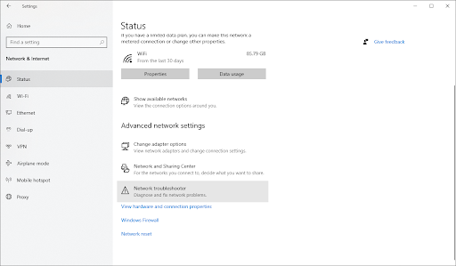 Fix WiFi doesn't have a valid IP configuration by running the network troubleshooter step 3